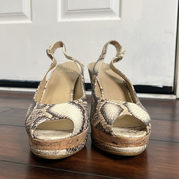 Stuart Weitzman Snake Embossed Leather Sling Back Wedge Heeled Sandals size 11 - Picture 9 of 13